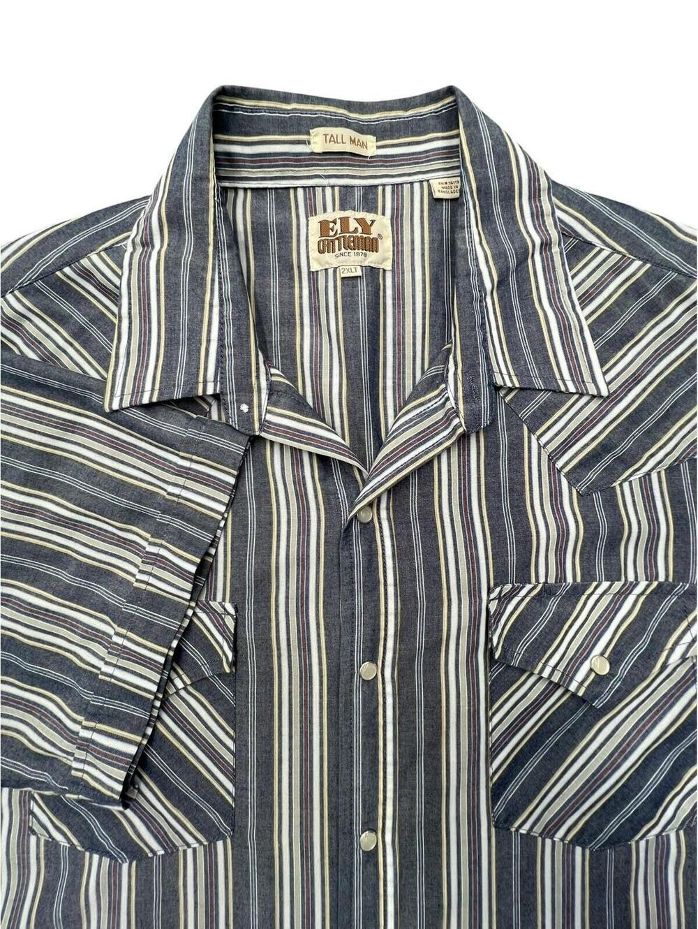 Vintage Ely Cattleman Western Pearl Snap Shirt Striped Cowboy Tall 2XLT